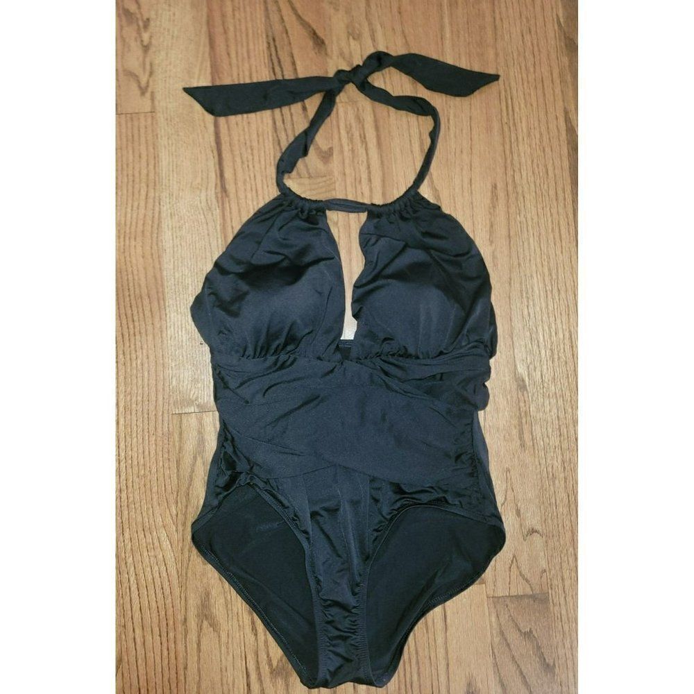 LILI BLU Slimming Ruched Crossover Haulter One-Piece Bathingsuit Women's Size 14